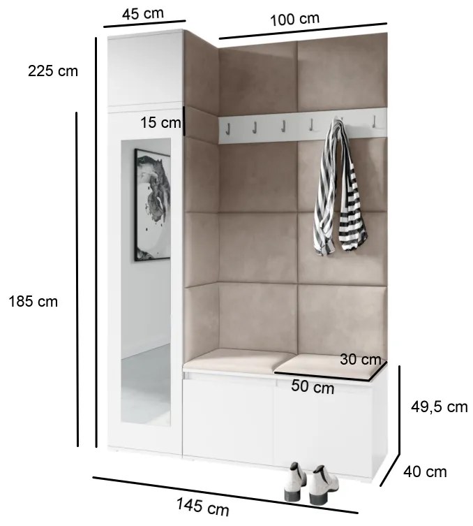 Predsieňová zostava NEMI 22, biela/trinity 23