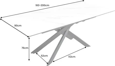 Rozkladací jedálenský stôl Alpine 43844 160/200x90cm Ceramik White marble  - Komfort-nábytok