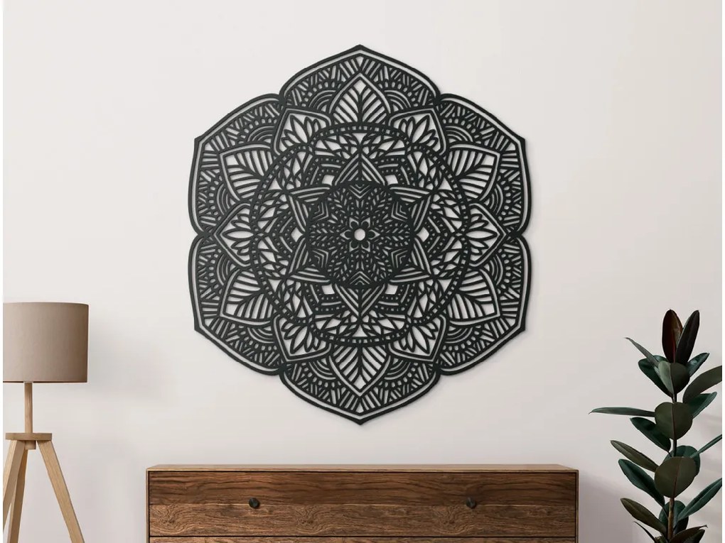drevko Drevená mandala na stenu Kvety Rozmer obrazu: 125 x 112,5 cm, Farba dekorácie: Čierna
