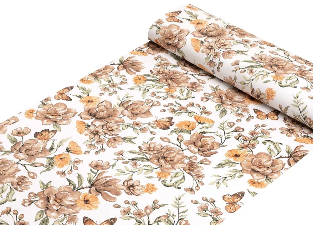Biante Detské bavlnené posteľné obliečky do postieľky Sandra SA-458 Hnedé kvety magnólie s motýlikmi na bielom Do postieľky 90x140 a 40x60 cm
