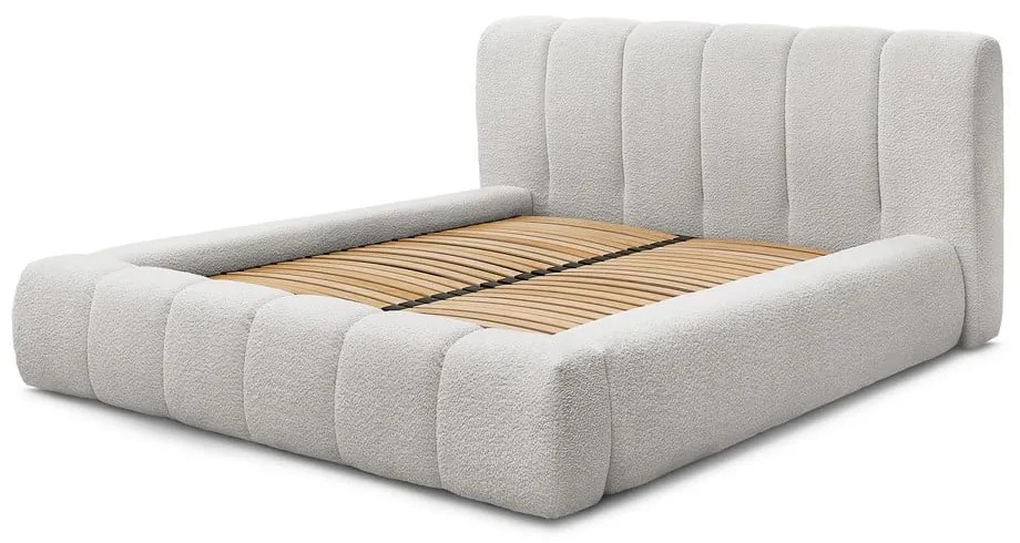Svetlosivá čalúnená dvojlôžková posteľ s úložným priestorom s roštom 180x200 cm Denali – Bobochic Paris
