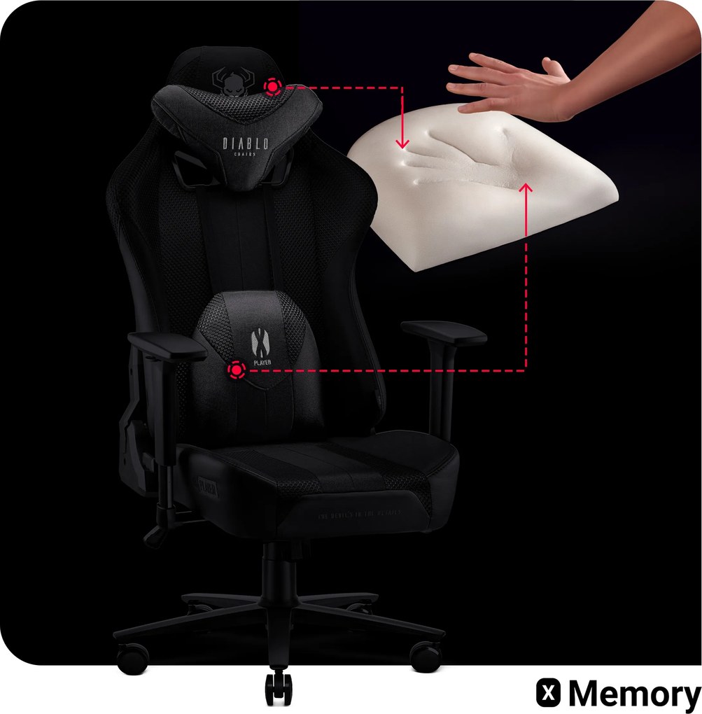 Herné kreslo s látkovým poťahom, veľkosť Normal Size, bielo-čierne: Diablo X-Player 2.0