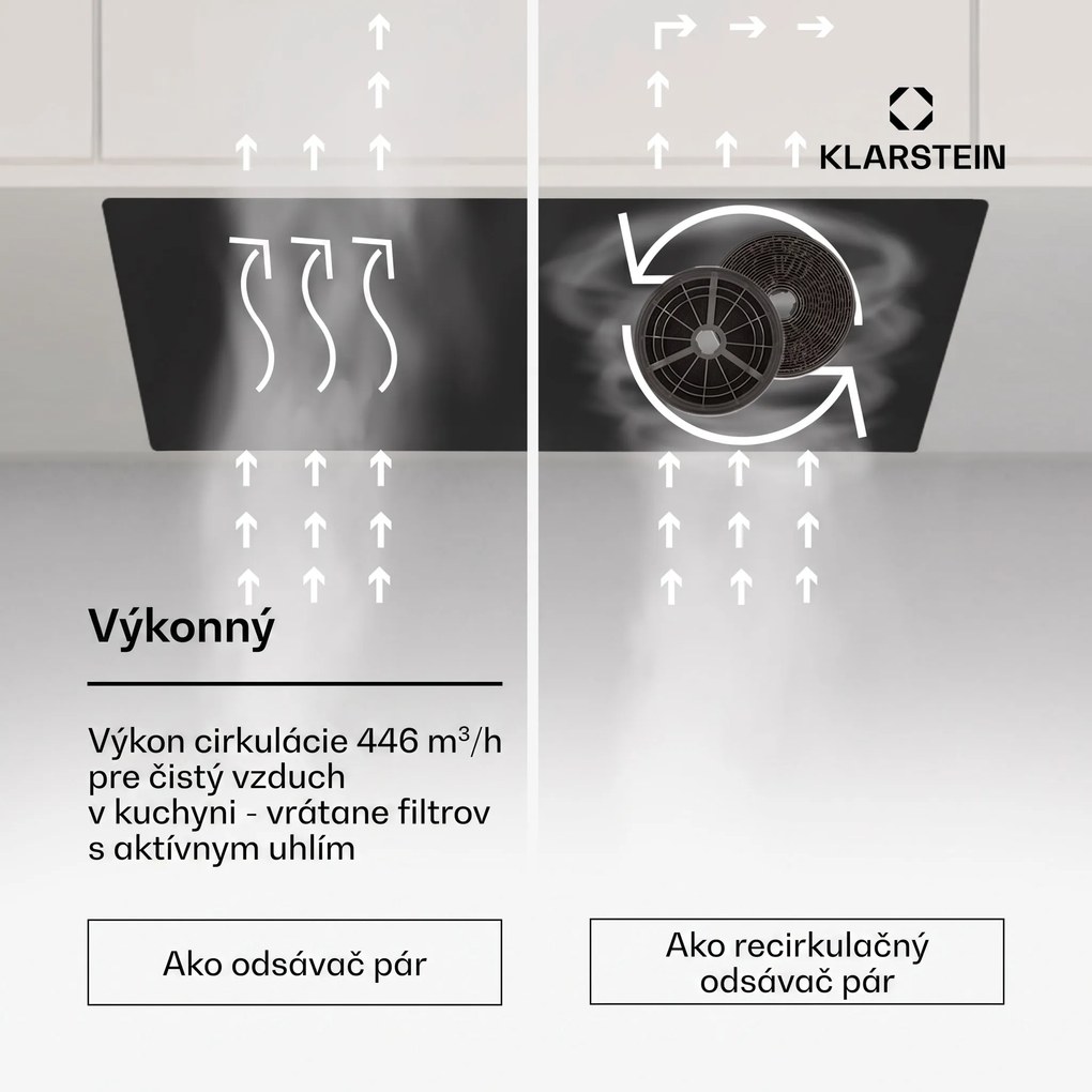 Klarstein Hektor Eco, digestor, 52 cm, 446 m³/h, dotykové ovládanie, sklo