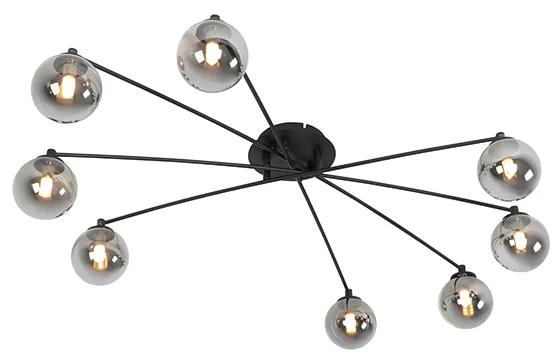 Moderné stropné svietidlo čierne 8-žiarovkové s dymovým sklom - Atény