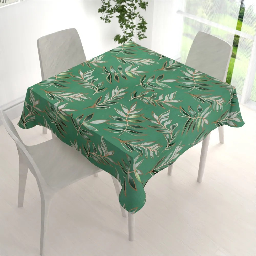 Biante Bavlnený štvorcový obrus Sandra SA-435 Popínavé listy na zelenom 140x140 cm