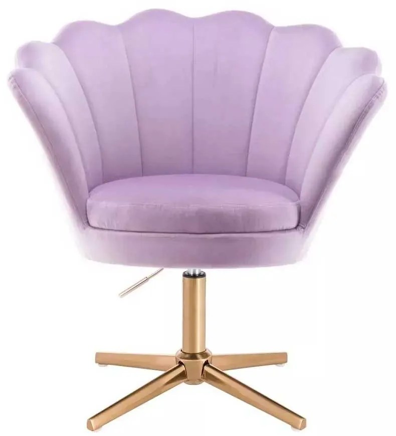 LuxuryForm DESIGN Kreslo FREY VELUR na zlatom kríži - levanduľa