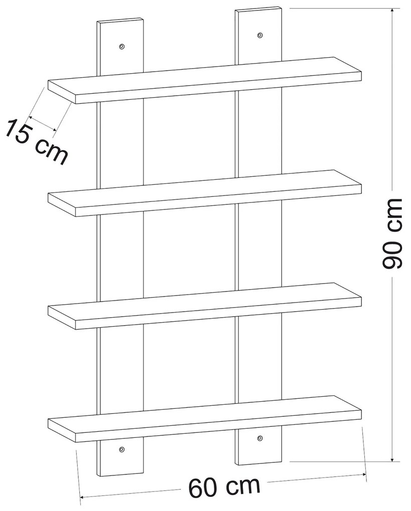Štvorposchodová nástenná polica Laurel biela