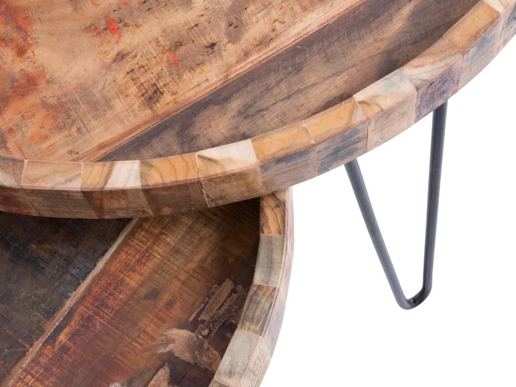 furniture-nabytek.cz - Sada 2 masívnych konferenčných stolíkov Corby z recyklovaného tvrdého dreva, hnedá, okrúhla