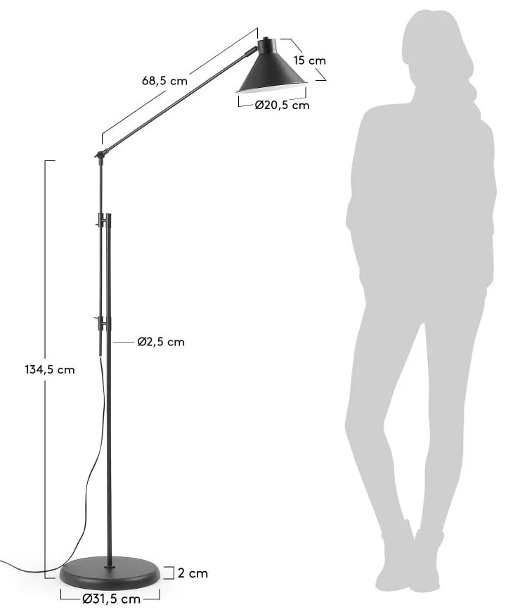 Čierna stojacia lampa s kovovým tienidlom (výška 220 cm) Dione – Kave Home