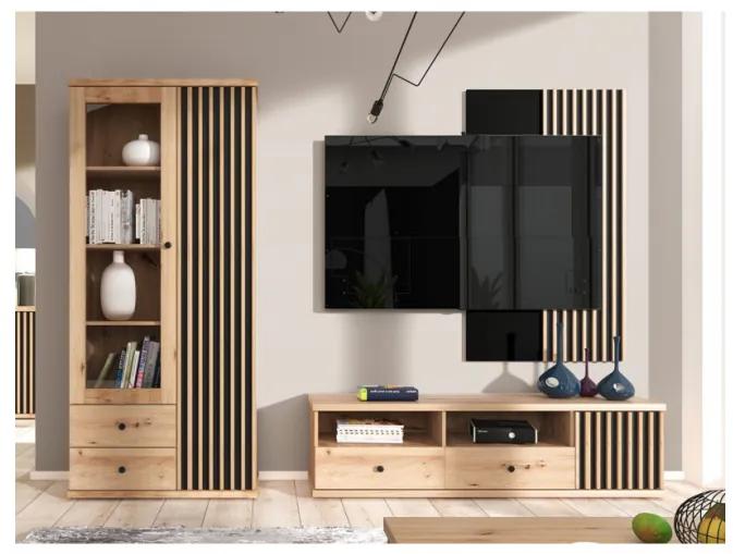 Nábytok do obývacej izby s LED osvetlením ORURO 3 - dub artisan / čierny