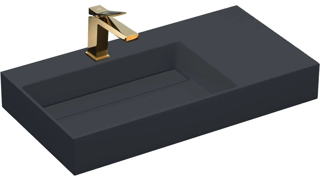 Rea Archi, umývadlo na dosku z konglomerátu 750x430x140 mm, ľavá verzia, šedá matná, REA-U4303