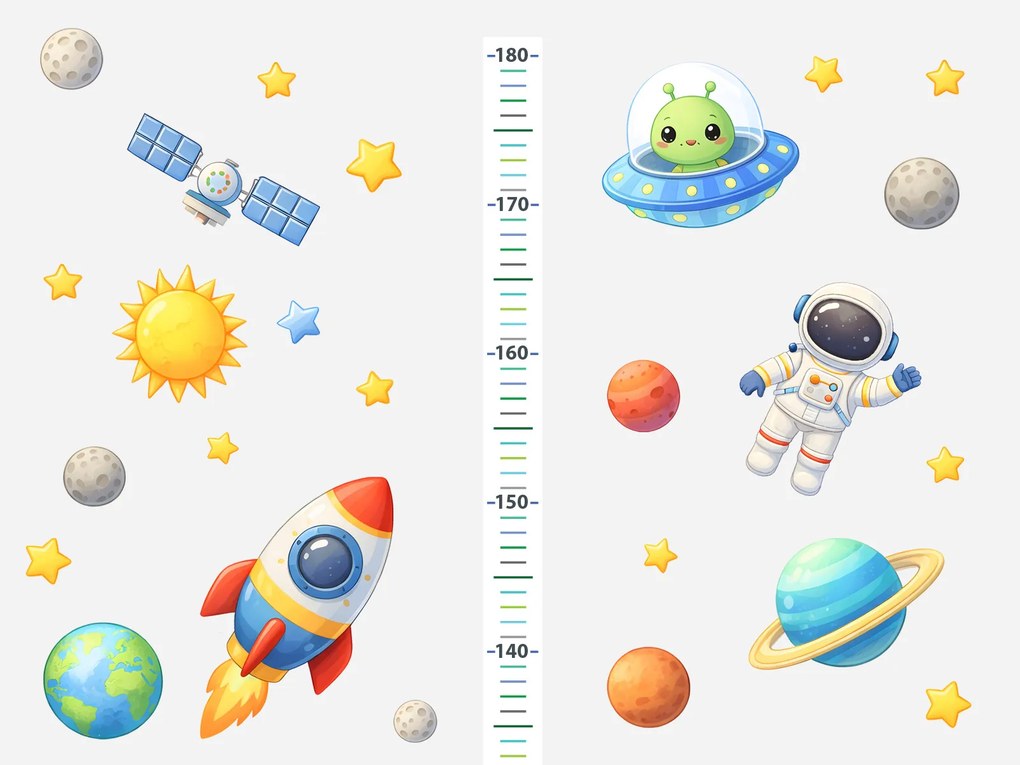 Detský meter vesmír textilní prelepiteľná nálepka na stenu výška 160 cm