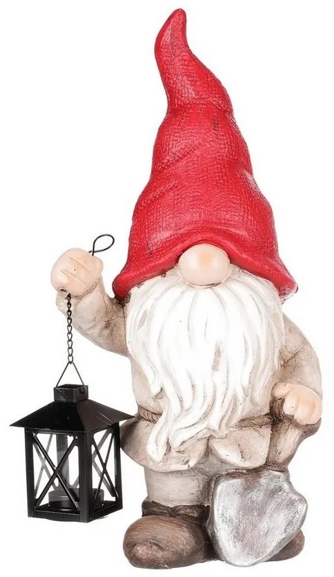 Záhradný trpaslík s lampášom, 22 x 44 x 14 cm, červená, Mgo