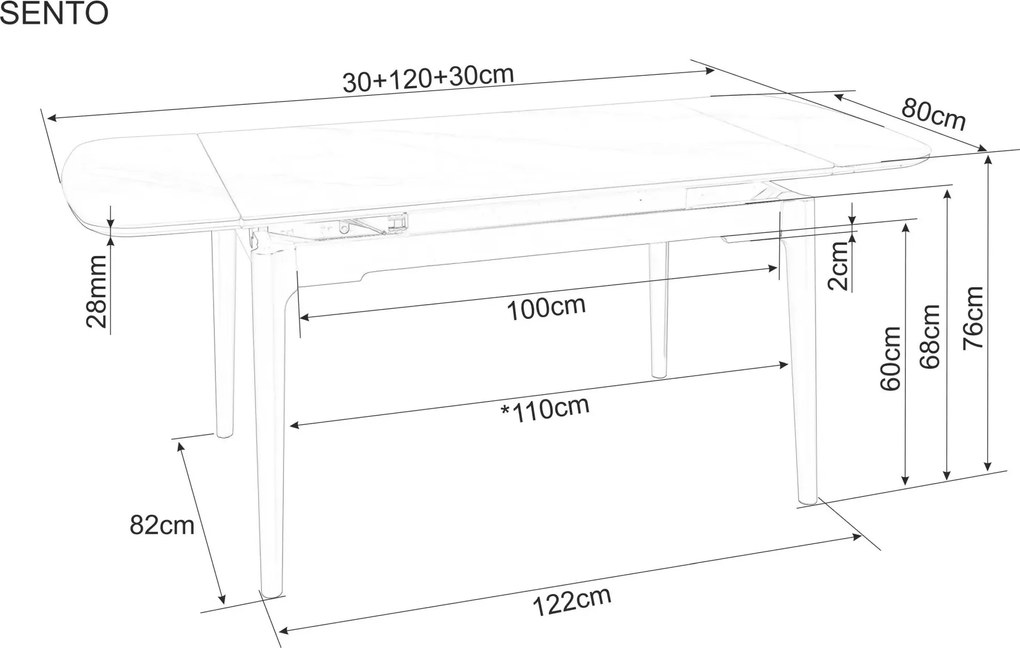Jedálenský rozkladací stôl Sento 120/180 cm keramika čierny mramor/čierny