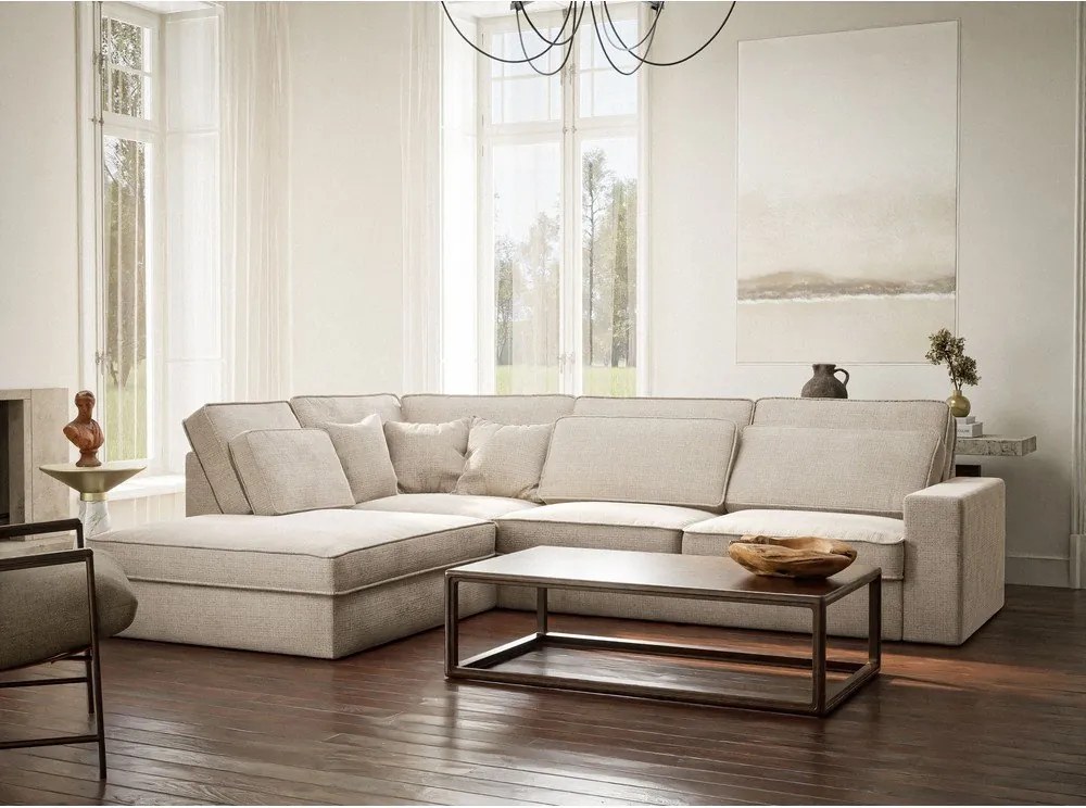 Krémovobiela ženilková rohová pohovka (ľavý roh/do L) Kirou – Maison de Rêve