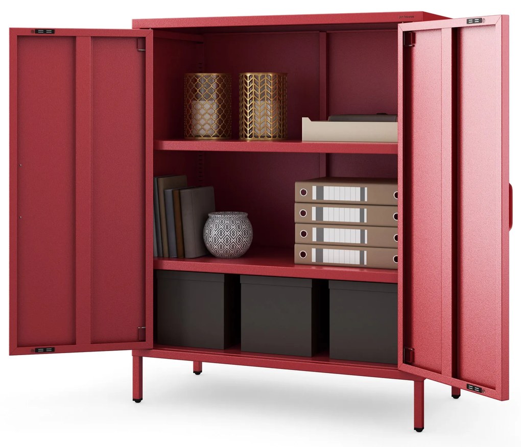 Skrinka do obývačky s policami VITO, 800 x 1015 x 400 mm, Modern: červená farba