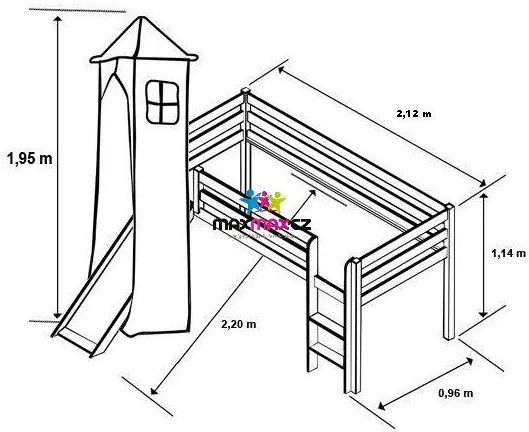 Detská vyvýšená posteľ so šmýkačkou FUTBAL - PRÍRODNÉ