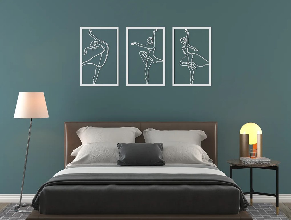drevko 3-dielny obraz na stenu Baletky Rozmer obrazu: 29 x 65 cm, Farba dekorácie: Čierna