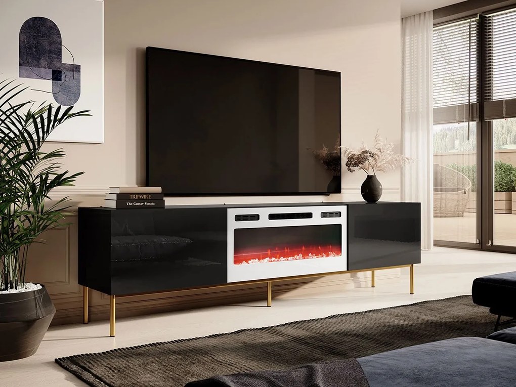 TV stolík Koda 200, Farby: biely / biely lesk + čierny, Krb: biely