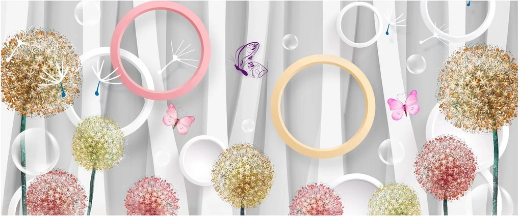 Abstraktný obraz s púpavami (120x50 cm)