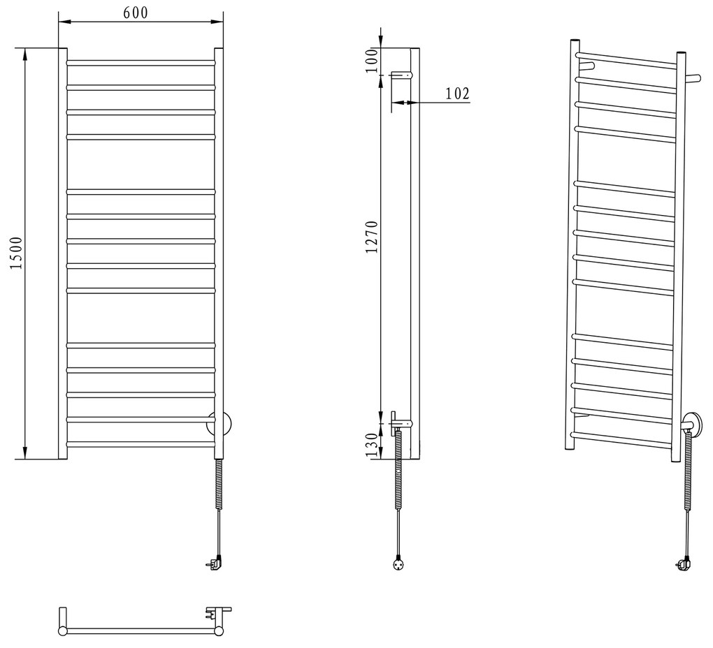 Sapho Sapho, REDONDO elektrický sušiak uterákov, guľatý, 600x1500 mm, 130 W, leštená nerez, ER250V