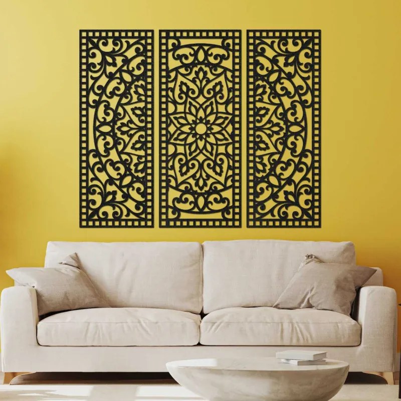 Kvetinová mandala z dreva – boho 3‑dielny oibraz na stenu | SENTOP HDF0514-A-akcia20