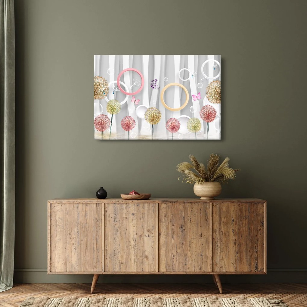Abstraktný obraz s púpavami (90x60 cm)