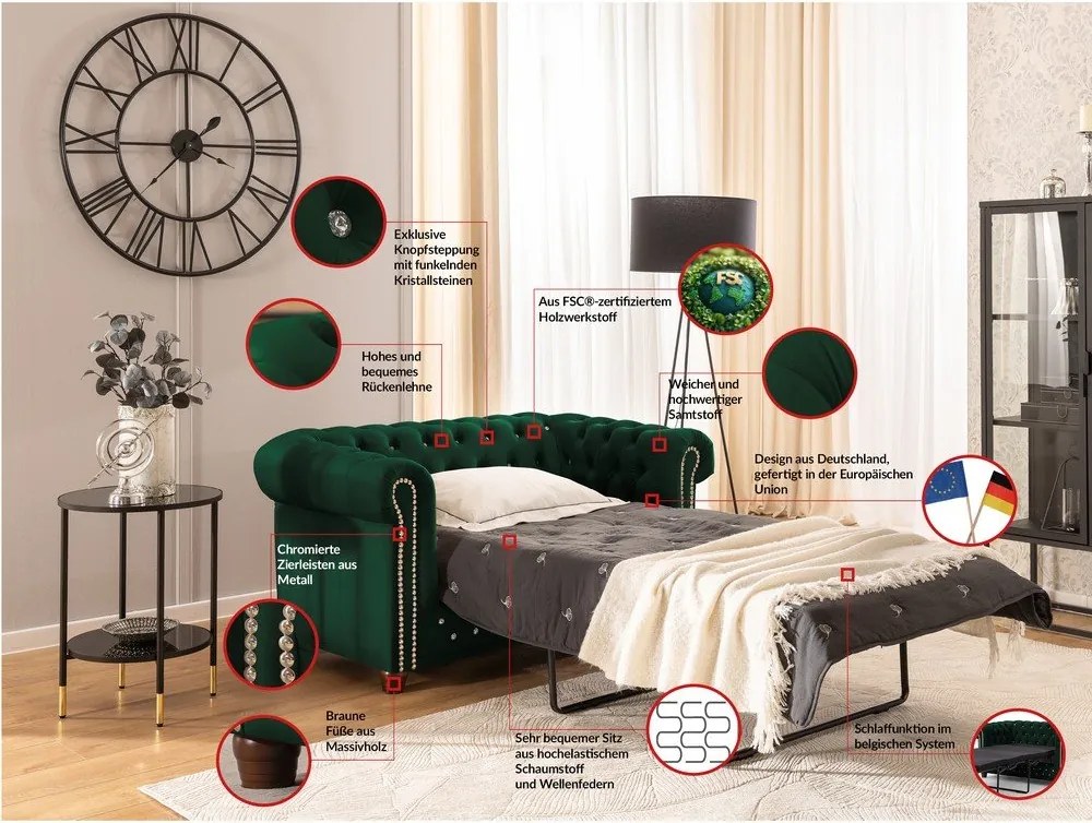 Zelená zamatová rozkladacia pohovka 148 cm York Blik – Ropez