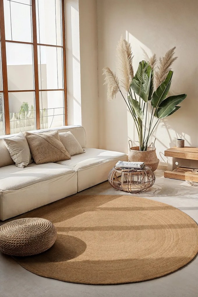 Hanse Home, Kusový koberec Jute Braided 106005 Gold kruh, 100x100 (priemer) kruh, béžová, chodba / predsieň