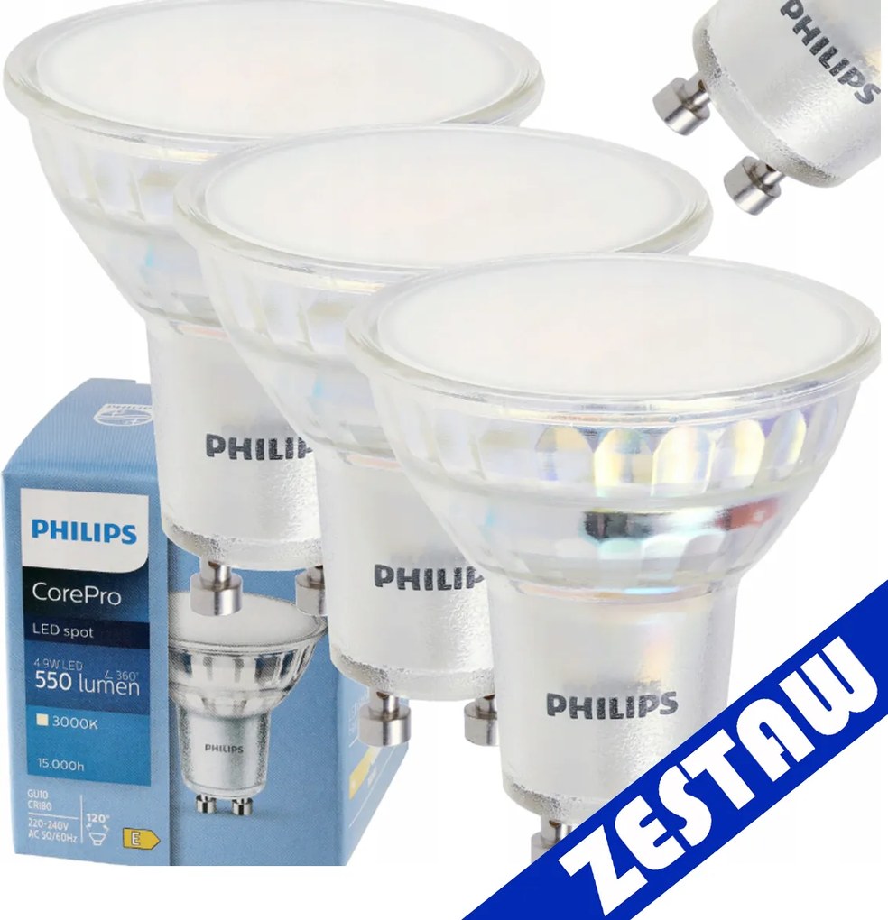 SADA 3x žiarovka Philips GU10 4,9W 550 lm 112 lm/W 4000K EyeComfort