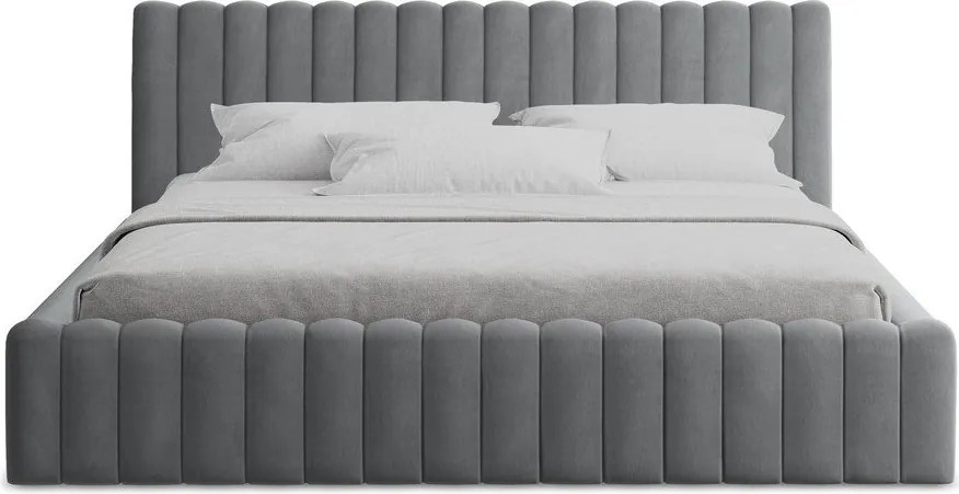 Sivá čalúnená dvojlôžková posteľ s úložným priestorom s roštom 180x200 cm Lemi – Makamii