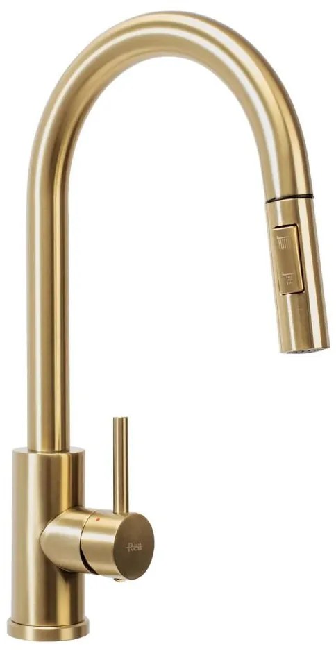 REA-B9148 - Drezová batéria s vysúvacou sprškou FRESH 39,5 cm brúsená zlatá