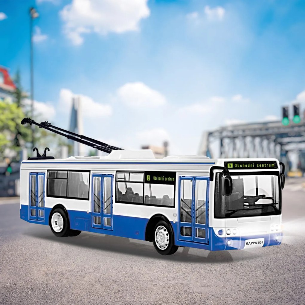 RAPPA Trolejbus ktorý hlási zastávky česky - 28 cm - modrý