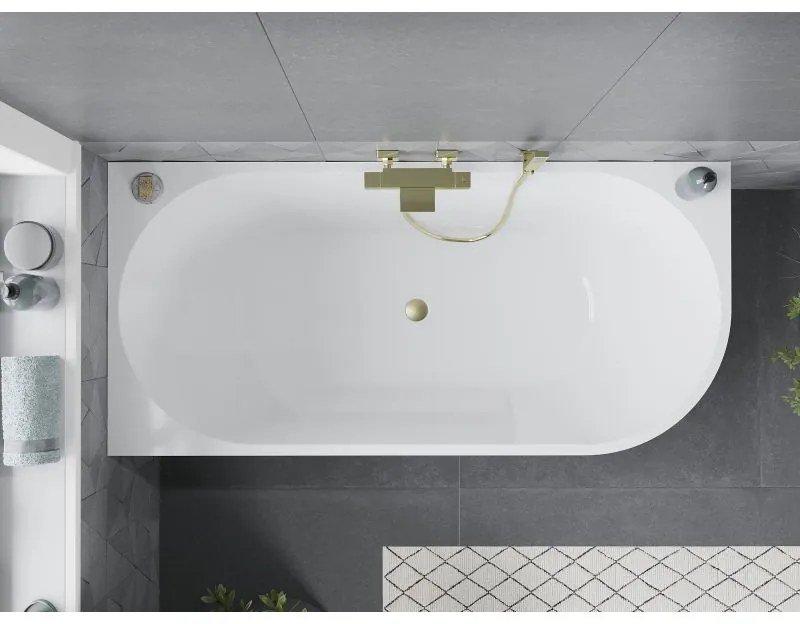 Mexen Mia, voľne stojaca rohová vaňa ľavá 140 x 75 cm, biela, zlatý matný prepad, 52691407500L-55