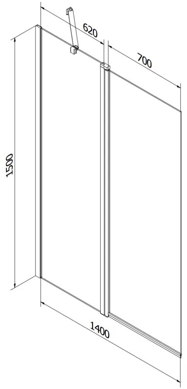 Mexen Flip, 1-krídlová vaňová zástena 140 x 150 cm, 6 mm číre sklo-čierny vzor, čierny profil, 894-140-101-70-77
