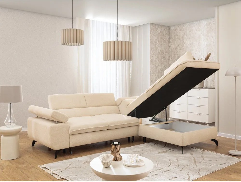 Krémová ženilková rohová pohovka (pravý roh/do L) Marbeya – Ropez