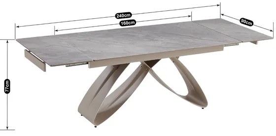 Stôl MATEO 160–240 cm sivý mramor/kašmir