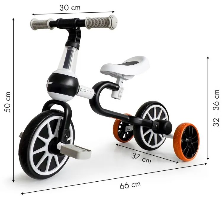 Detský bicykel, odrážadlo v čiernej farbe Ecotoys 4v1