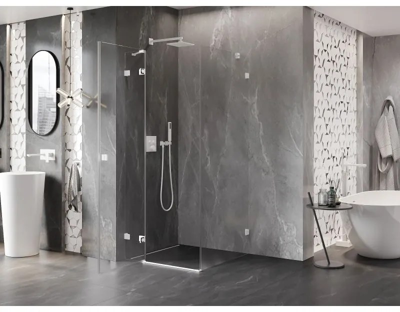 Mexen Lunar, 1-krídlový sprchový kút, ľavý, 80 x 80 cm, 8mm číre sklo, biely profil, 834-080-080-20-00-L