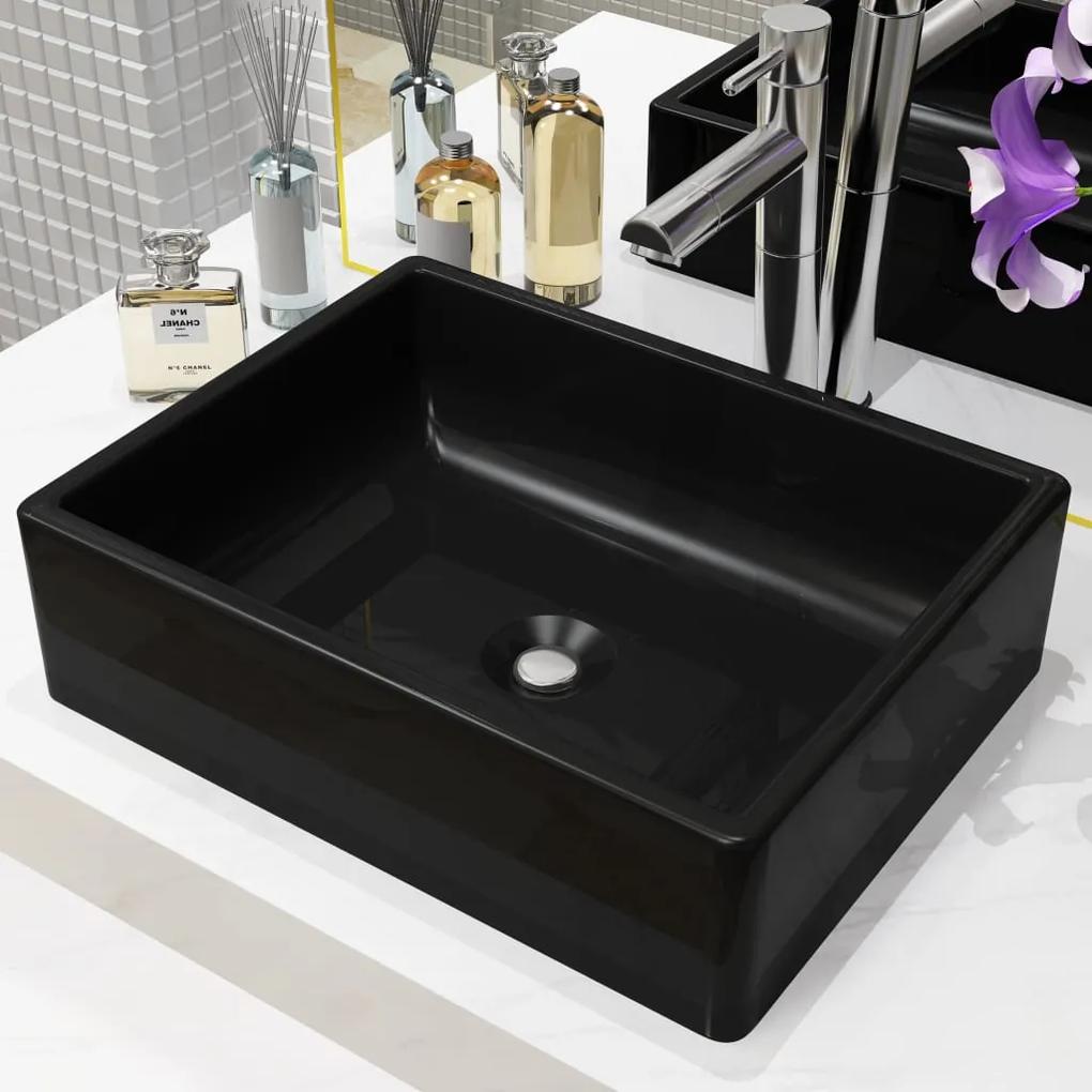 vidaXL Keramické umývadlo, obdĺžnikové, čierne, 41x30x12 cm | BIANO