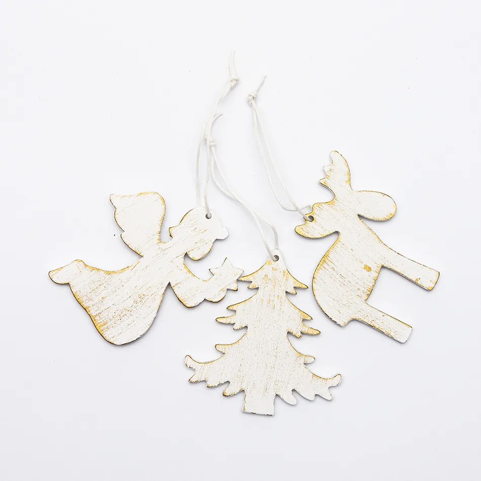 Závěsné dřevěné ozdoby, 3 druhy, 9ks