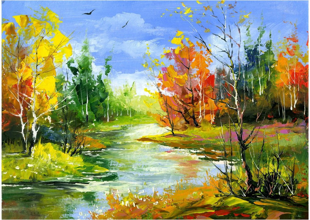 Sklenený obraz - Maľba krajiny (70x50 cm)