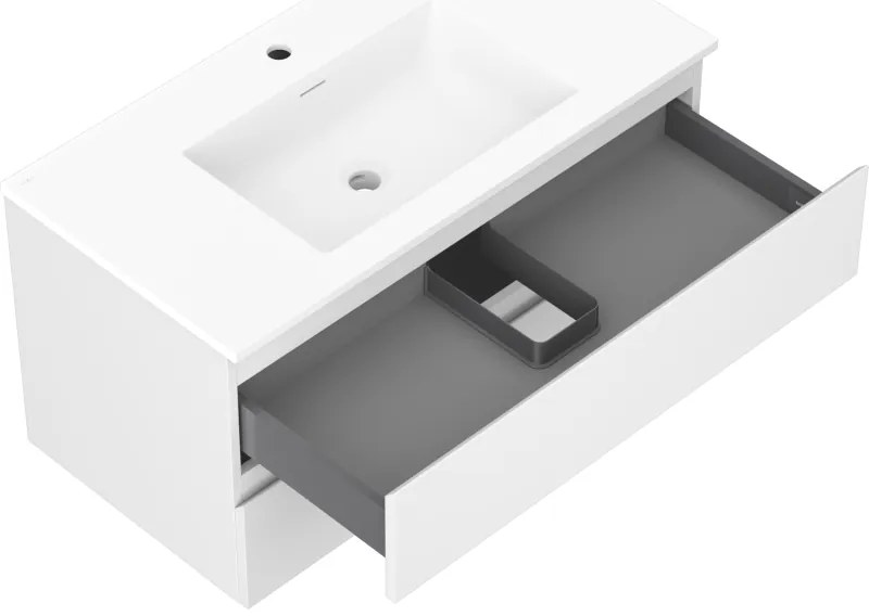 Mexen Orio, kúpeľňová skrinka 90 cm s umývadlom Otis, 2 zásuvky, biela matná, 91A10-09047-2-BFF01-W18M01