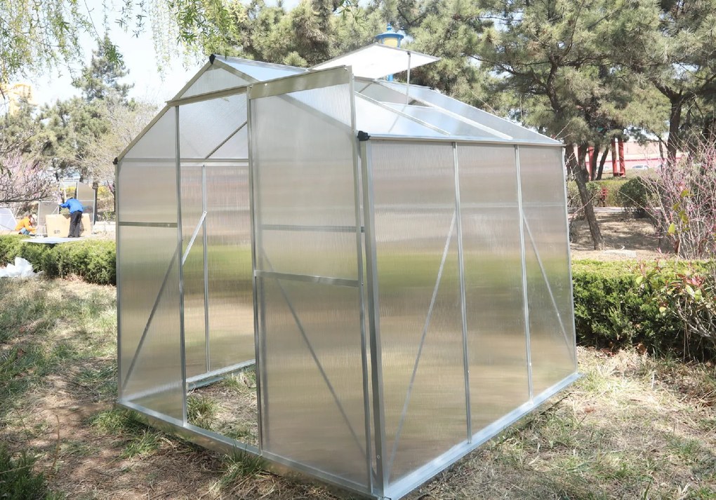 Skleník so základňou BestBerg BBGH‑606S / 3,61 m² / 190 × 190 × 194 cm / strieborná