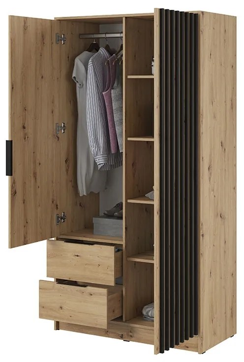 Skriňa Neria 105 cm s lamelami - dub artisan / čierna