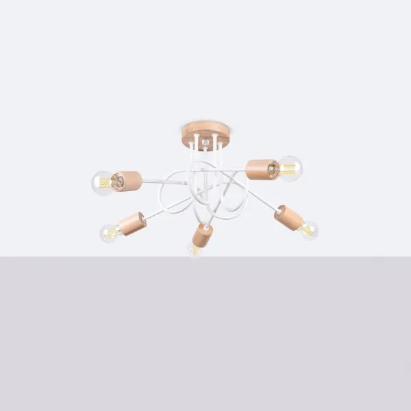 Sollux SL.1475 - Prisadený luster EMBER 5xE27/15W/230V biela/béžová/buk