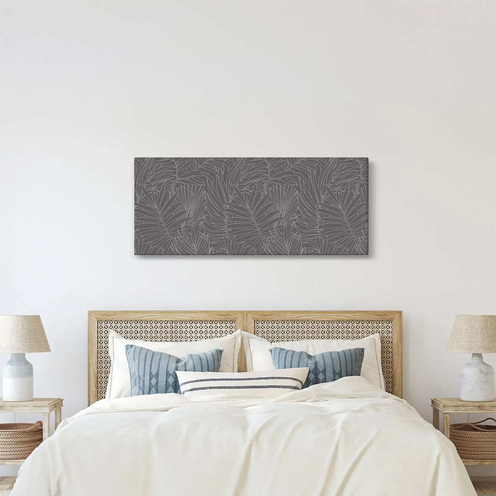 Obraz - Šedé palmové listy (120x50 cm)