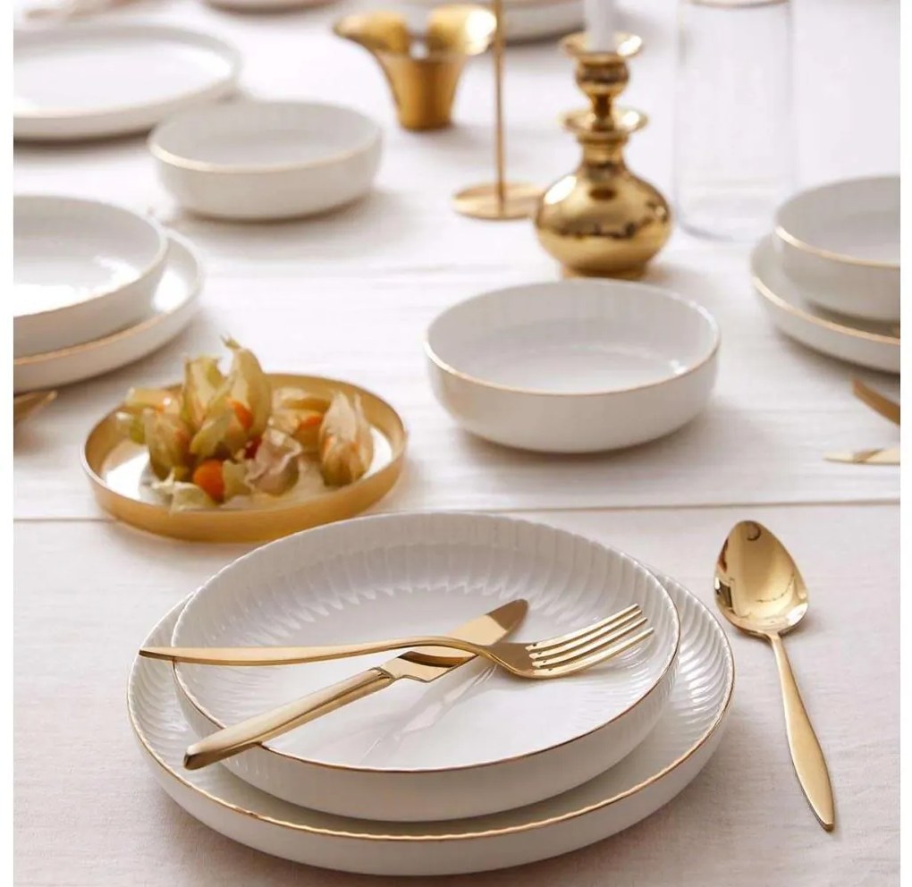 18-dielna jedálenská súprava biela/pozlátená/porcelán
