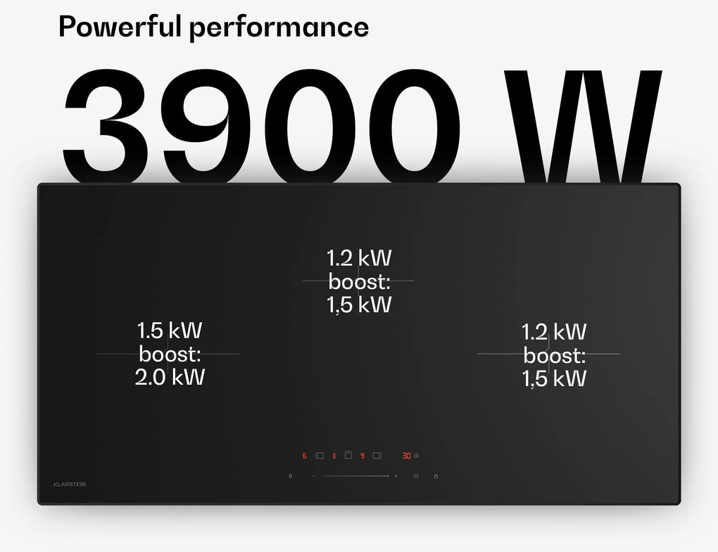 Klarstein Velaire úzka indukčná varná doska, elegantná, minimalistická, výkonná, 3 varné zóny, 5500 W, 80 cm