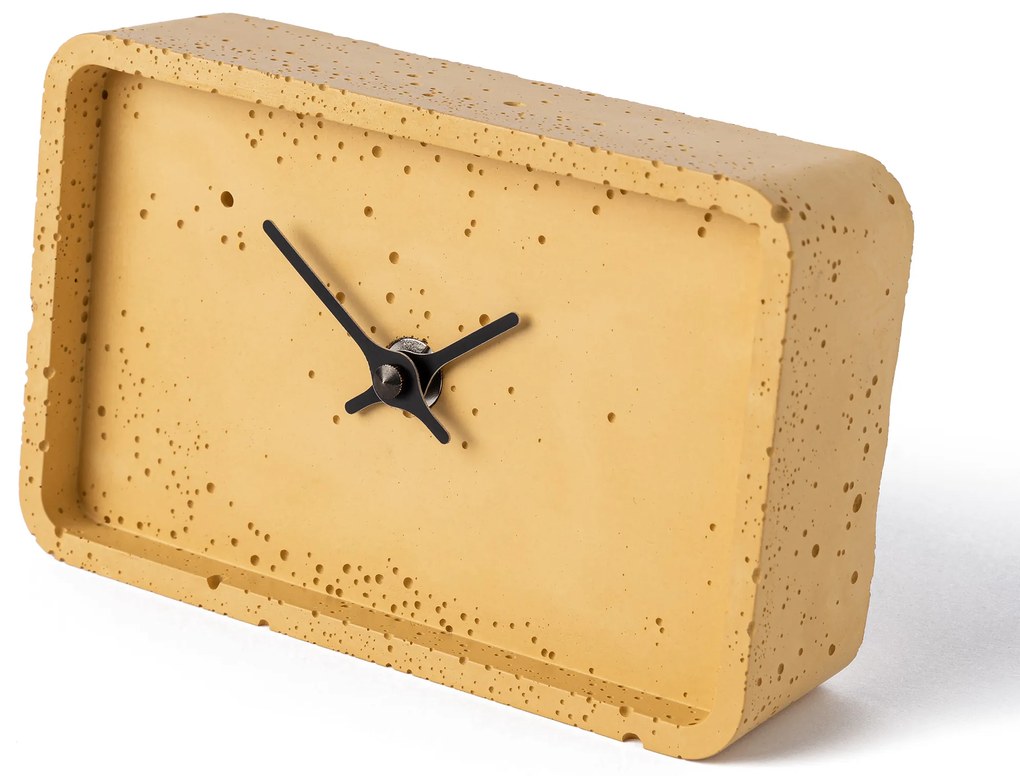 Stolové hodiny z betónu CLOCKIES, 16x10cm, obdĺžnikové, žlté